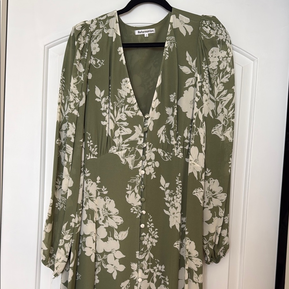 Reformation Green Floral Dress